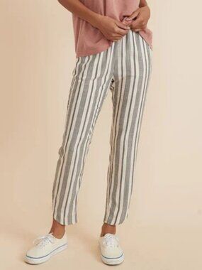 Marine Layer Allison Pants S Cream Blue Stripe Pull On Ankle Crop Beach Tencel